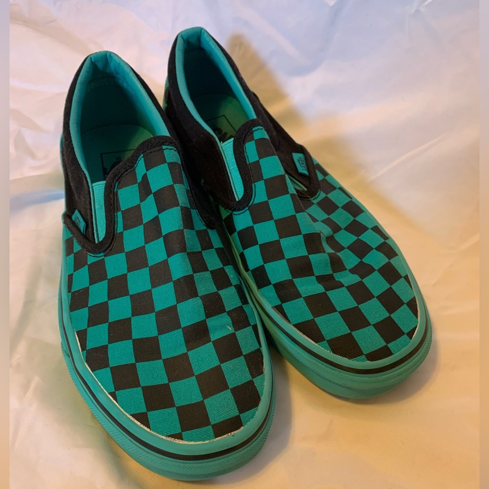 Funky turquoise and black checkered vans
